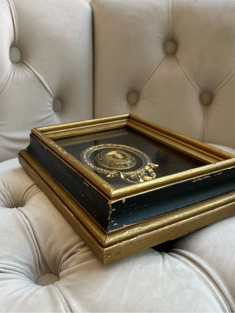 Antique Shadowbox Framed Limoges Handpainted Porcelain Portrait